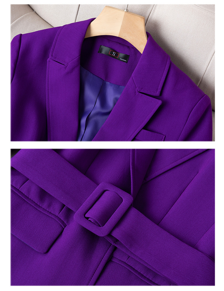 紫色西装外套女秋冬系腰带中长款时尚收腰高端职业套装小西服春秋