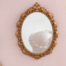 欧式复古雕花做旧金色树脂化妆镜子壁挂镜框 家居装饰摆台