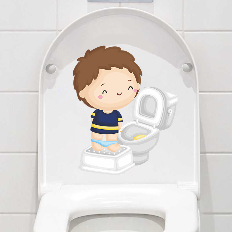 新款 m-81 卡通可爱小男孩上厕所幼儿园马桶贴家居装饰墙贴纸自粘
