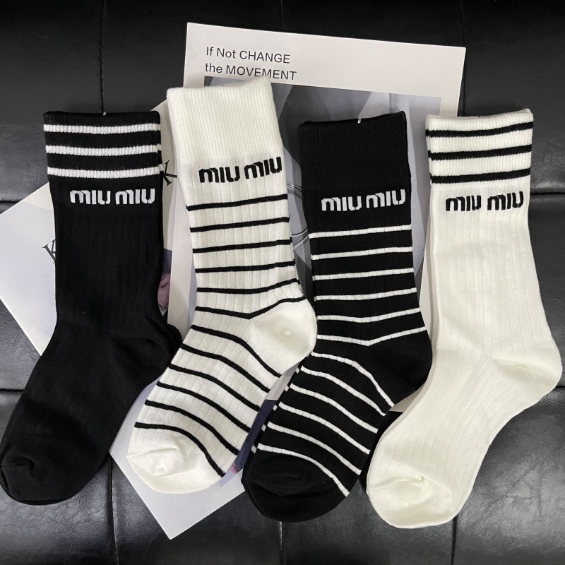 Letter Striped Thin Cotton Summer Sports Fashion Brand Women's Socks Mid-Calf Simple All-Match Little Red Book Net Red Socks