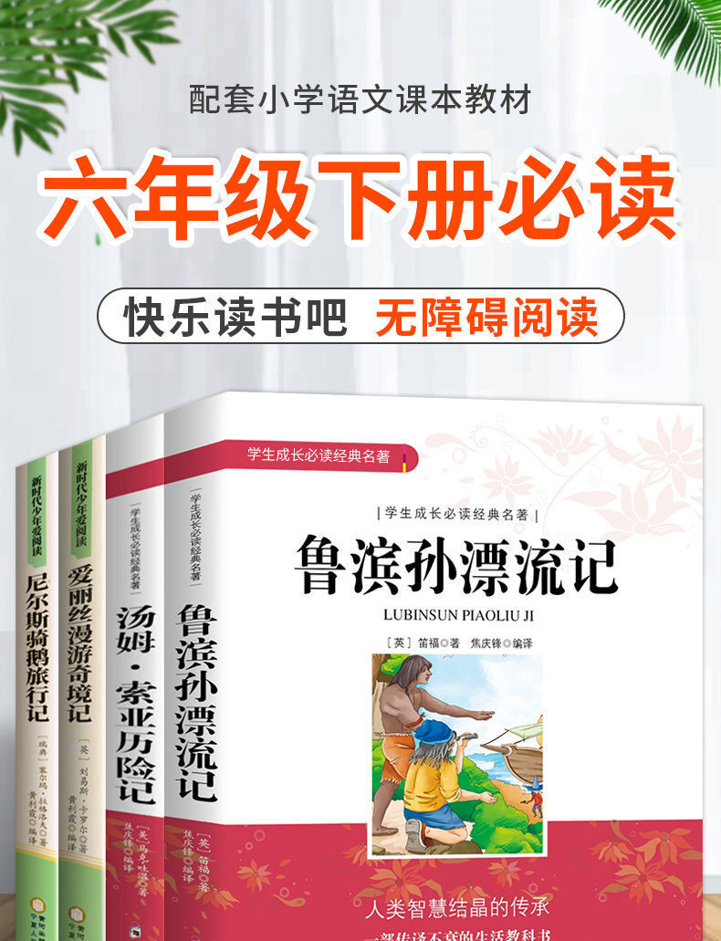 鲁滨孙漂流记六年级下册必读课外书全套汤姆索亚历险记骑鹅旅行记