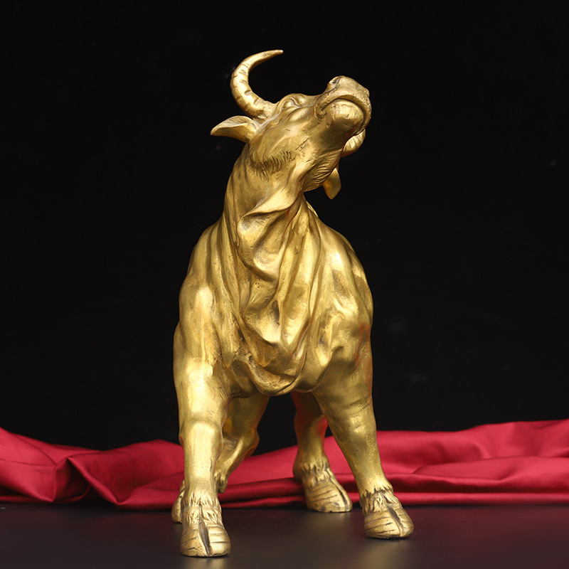 纯铜吉祥牛福财牛老黄牛吉祥如意客厅玄关电视柜家居摆件工艺礼品