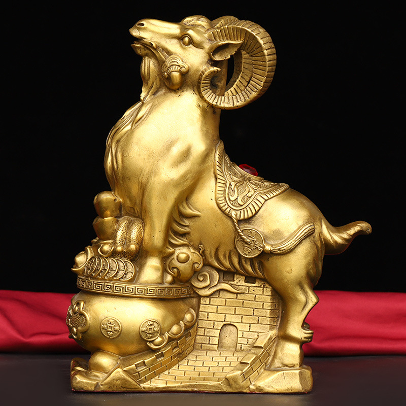 纯铜聚宝盆对羊三羊开泰生肖羊吉祥如意羊客厅装饰工艺品三羊开泰