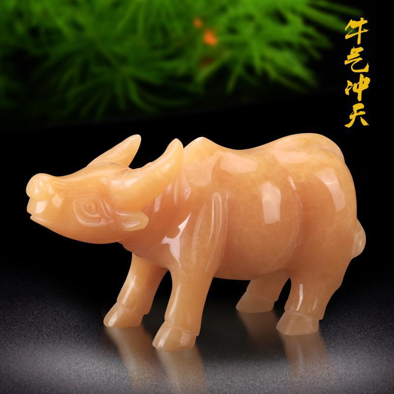 批发天然纯玉石牛米黄玉牛玉器生肖牛工艺品办公室桌面玉雕动物摆