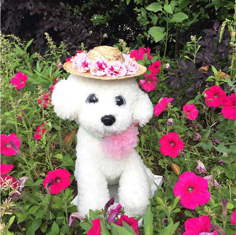 Amazon Hot Pet Braided Hat Cat Dog Decorative Woven Straw Hat Cute Sunshade with Flower Sun Hat