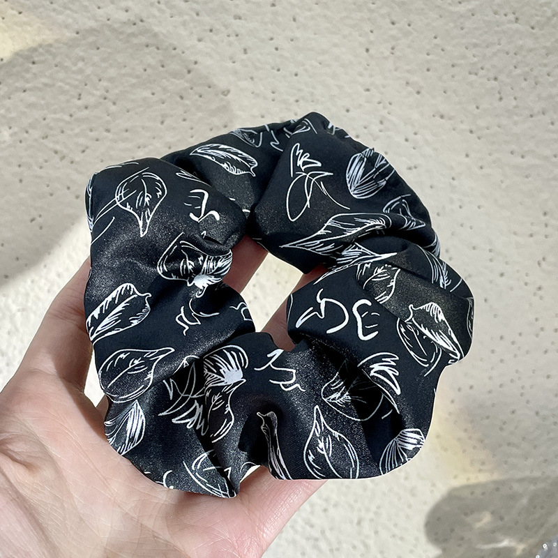 Artistic Retro Large Intestine Hair Ring Ink Line Printing and Dyeing Rubber Band Hair Accessories Niche High-Grade Temperament Black Hair Band