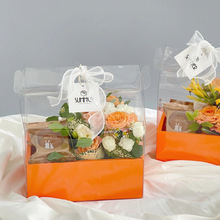 鲜花蛋糕盒手提橙色花盒透明永生花礼盒玫瑰花束插花包装水果礼盒