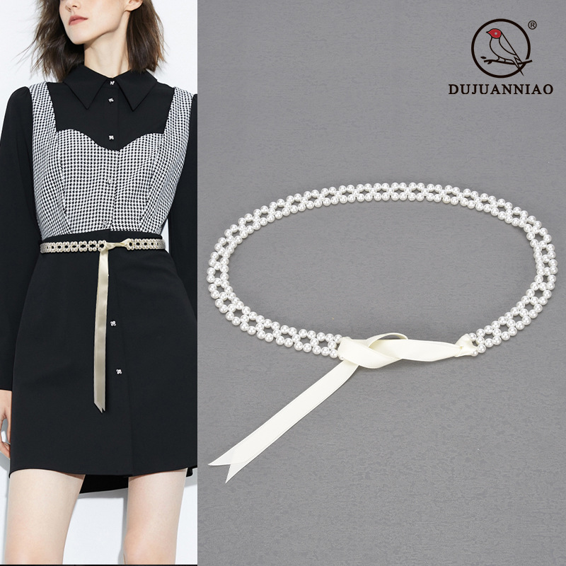 Korean Style Pearl Waist Chain Women's Dress Shirt Women's Ribbon Tassel Wild Decorative Fashion Thin Belt Manufacturer