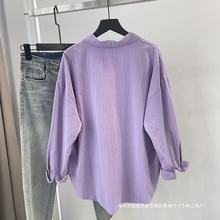 设计小个子衬衫女宽松2024休闲棉衬衣外搭韩版紫色领白色春Polo感