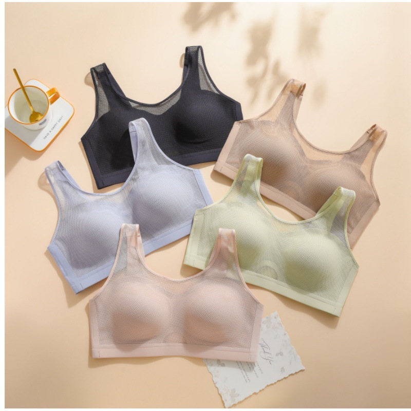 6834网纱背心式抹胸内衣舒适聚拢无钢圈防下垂固定杯光面无痕文胸