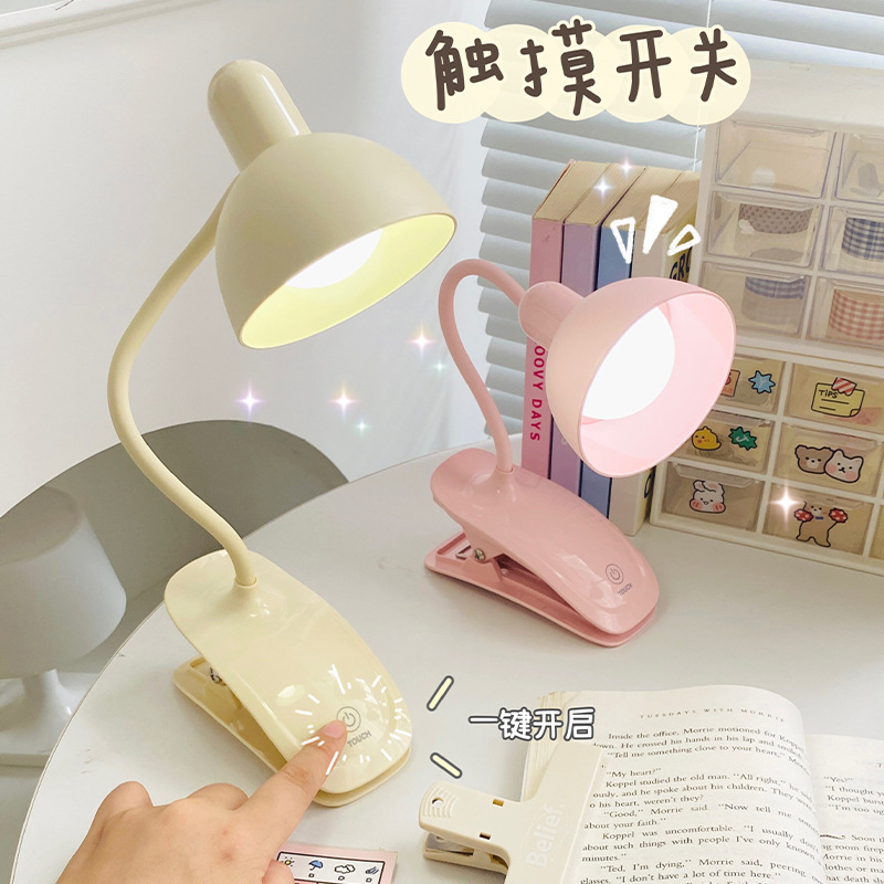 Creative Bedside-Use Reading Bedroom Desk Reading Universal Soft Arm Touch Dimming Clip Led Desk Lamp Usb Rechargeable