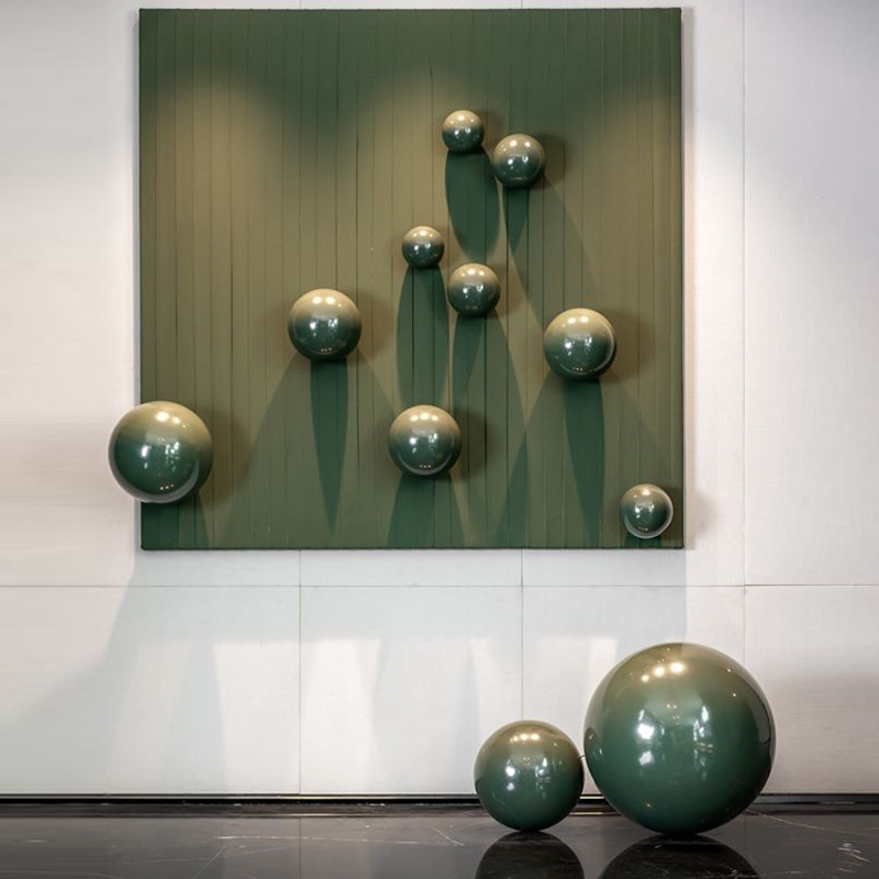实物画不锈钢球立体现代轻奢装饰画样板房售楼处客厅艺术装置挂画