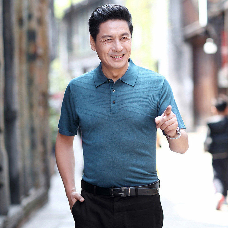 爸爸t恤短袖中年夏装40-50岁中老年人冰丝polo衫爷爷装男士上衣服