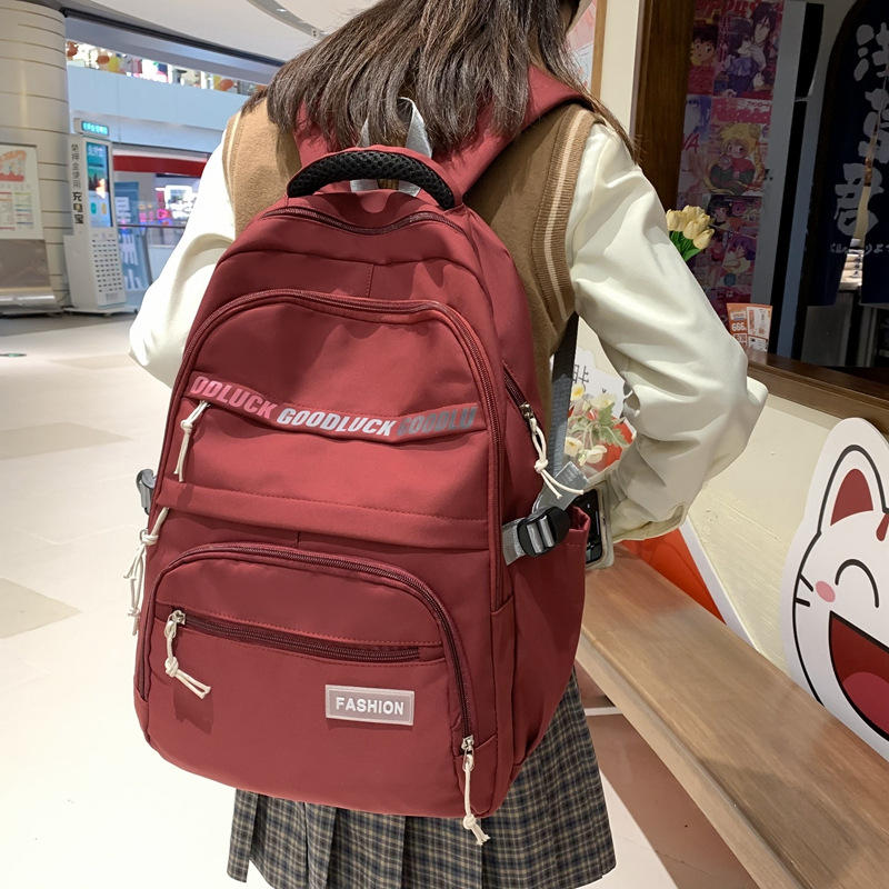 Schoolbag Female Middle School Student Japanese Nylon Solid Color Backpack Girl's Large Capacity Lightweight Simple Good-looking Backpack