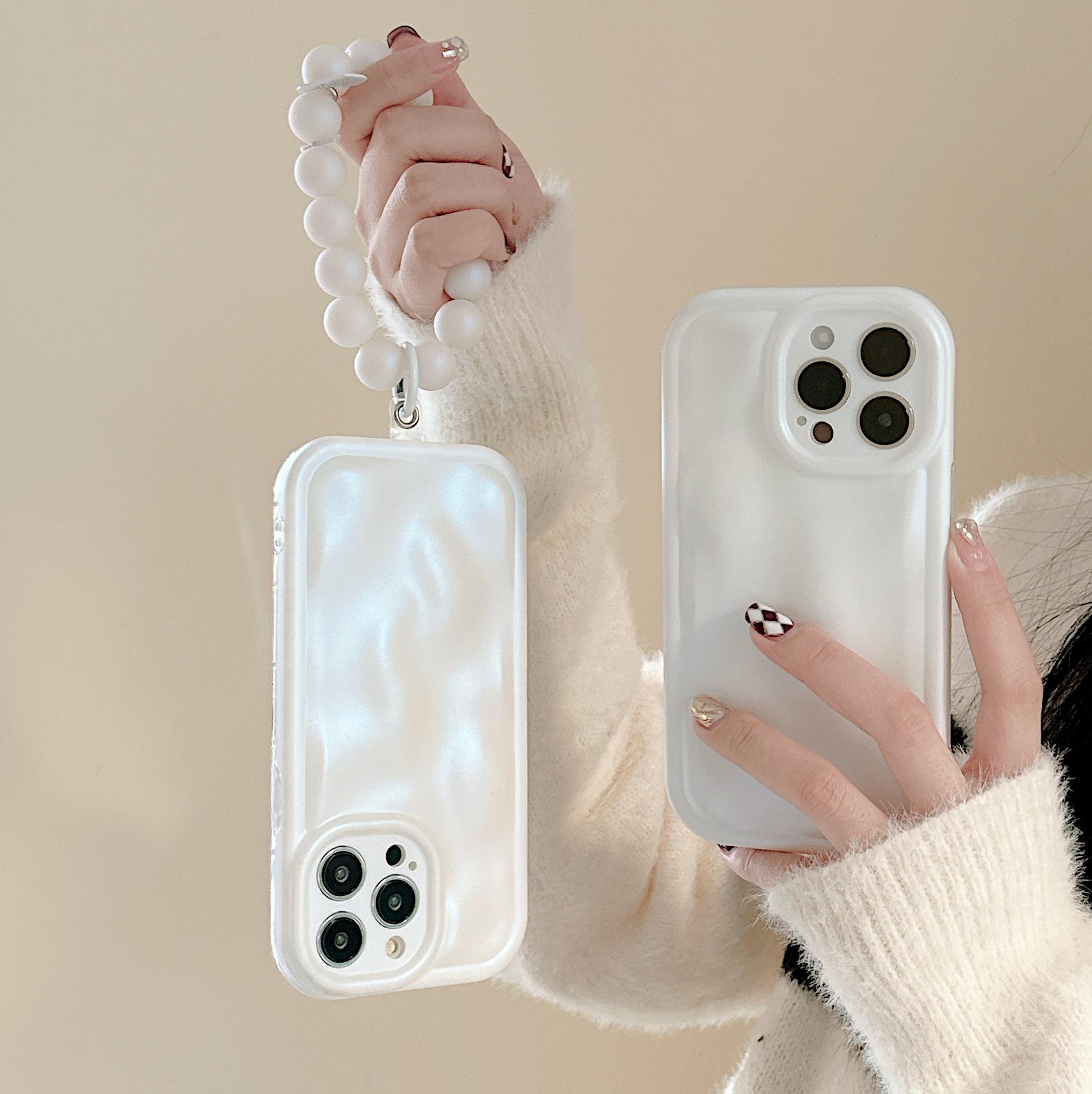 高级感珠光白链条适用iphone14pro max手机壳苹果13新款12/11气质