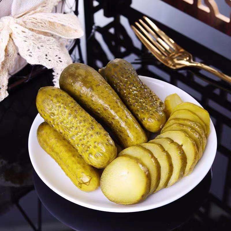 俄罗斯腌制酸黄瓜俄式西餐酸黄瓜开罐即食罐头烹饪食材500g