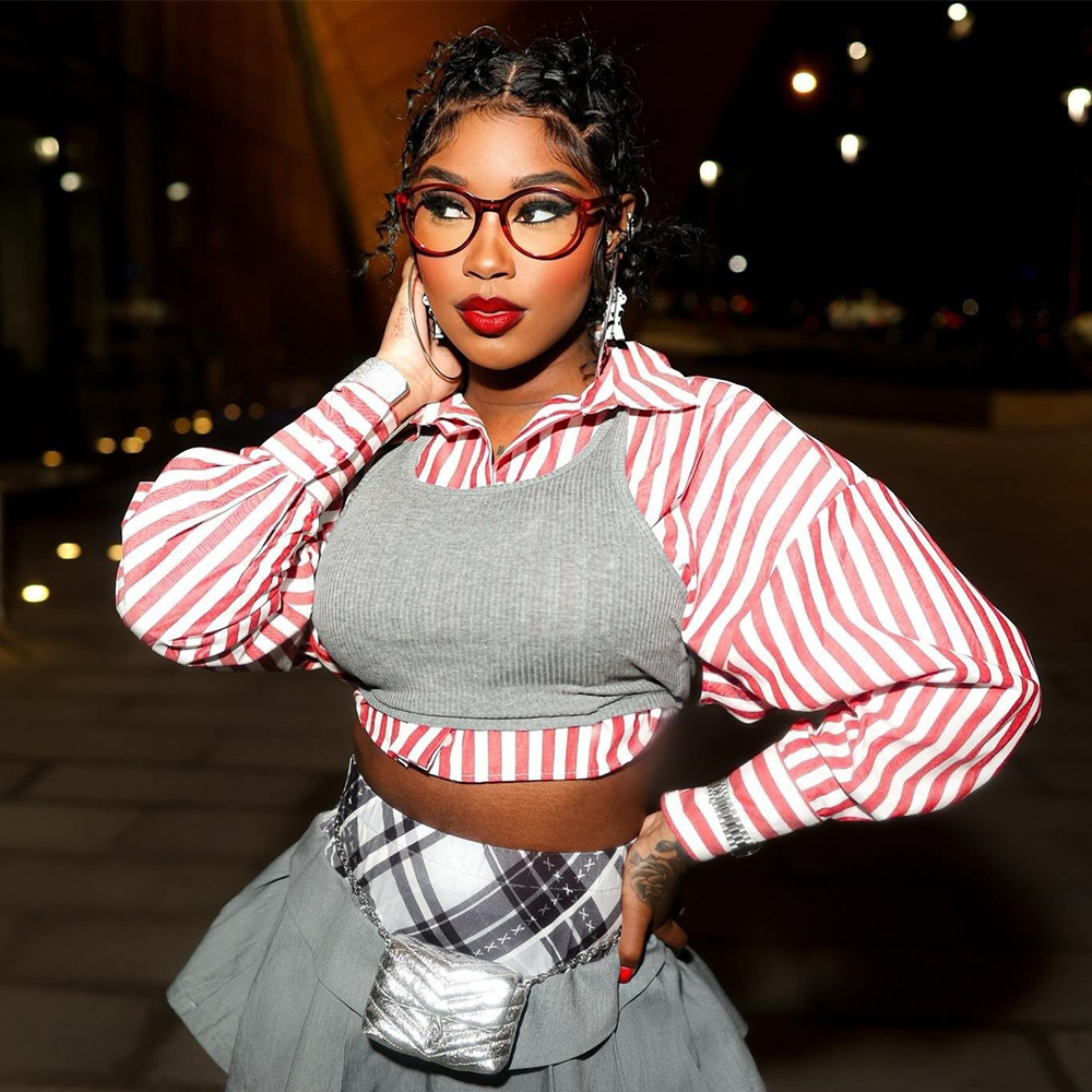 41275外贸女装翻领2024秋冬季新品露脐条纹欧美两件套长袖衬衫 女