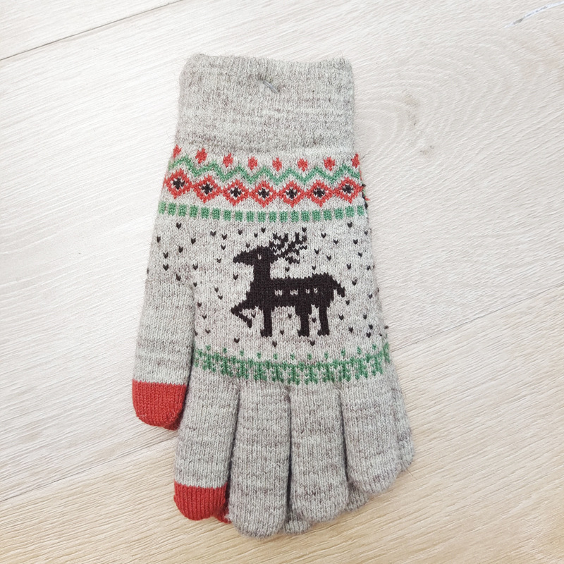 Cross-Border Winter Christmas Deer Knitted Gloves Men's and Women's Thermal Extra Thick with Fleece Double-Layer Cold-Proof Riding Touch Screen Gloves