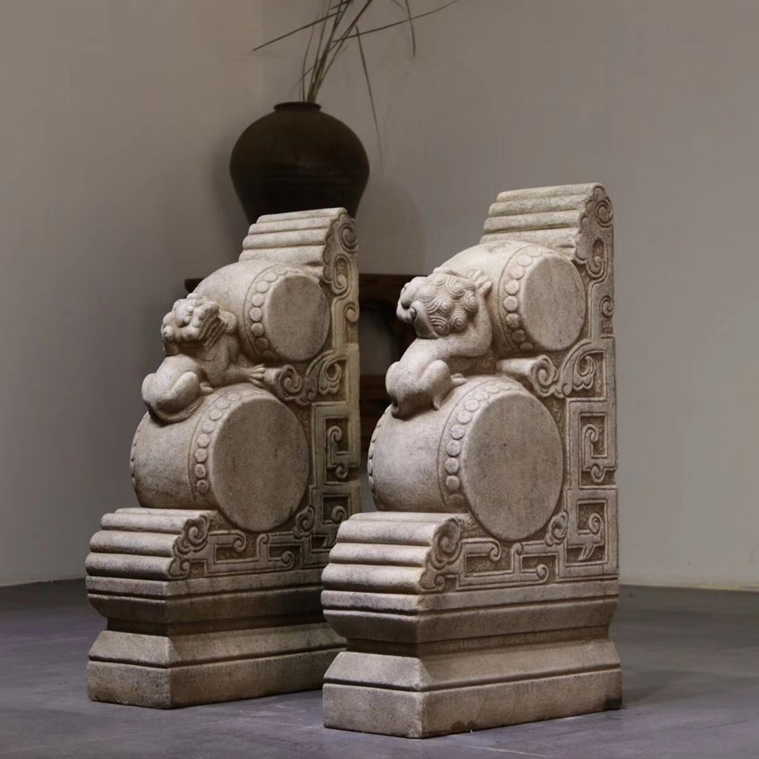 厂家直销汉白玉仿古门墩抱鼓石做旧石鼓镇宅狮子庭院别墅门口摆件