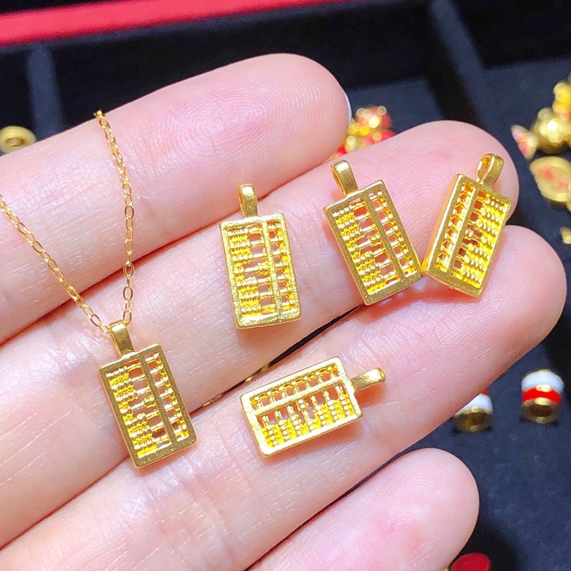 3d黄金999足金如意小算盘3d黄金吊坠女转运招财硬金坠子金项链女