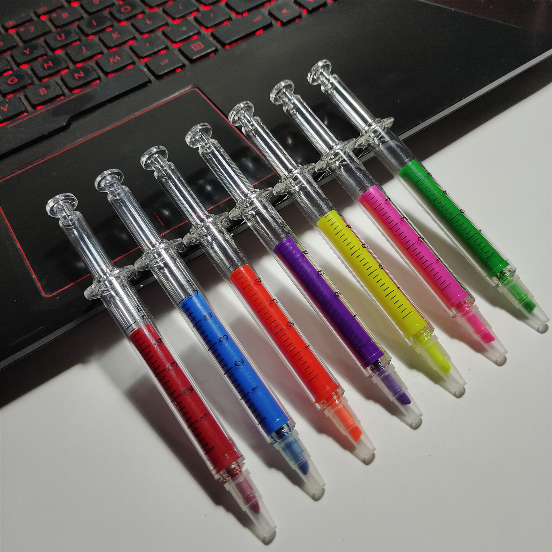 供应两头用圆珠笔 针筒笔 荧光笔 注射器笔 广告礼品可定制logo