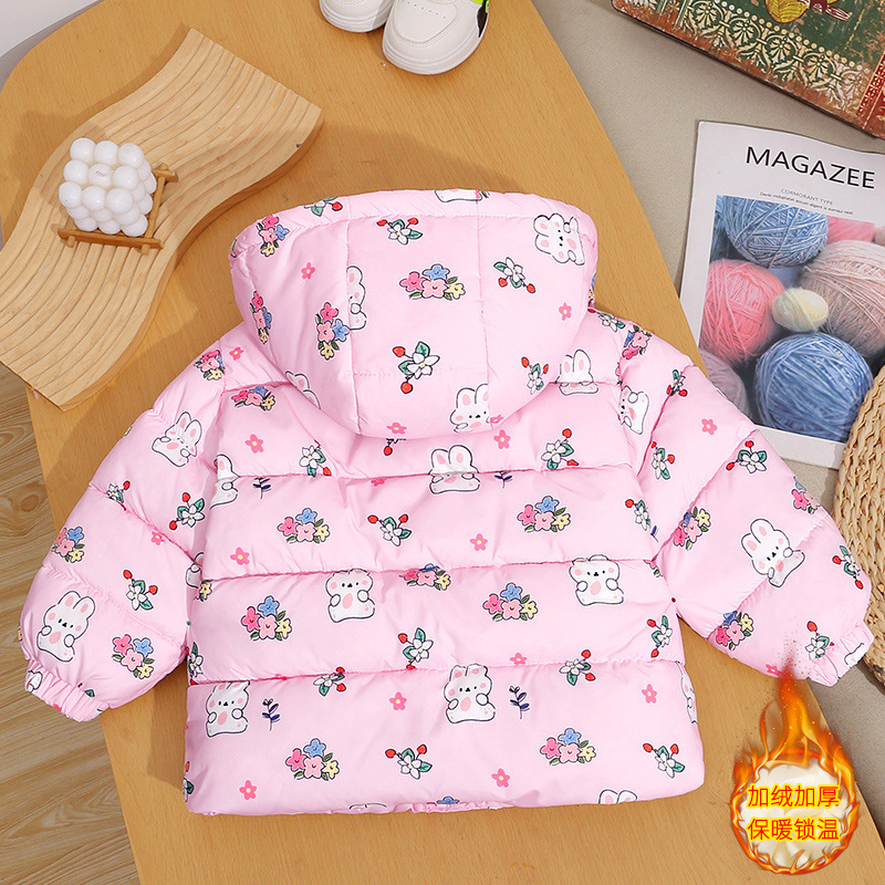 2024反季新款儿童棉服花布时尚中小童宝宝上衣外套加绒加厚款棉衣