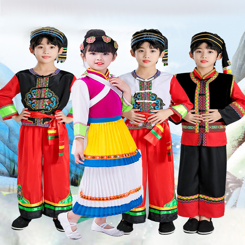六一新款纳西族日常云南丽江少数民族服演出服男女儿童篝火晚会服