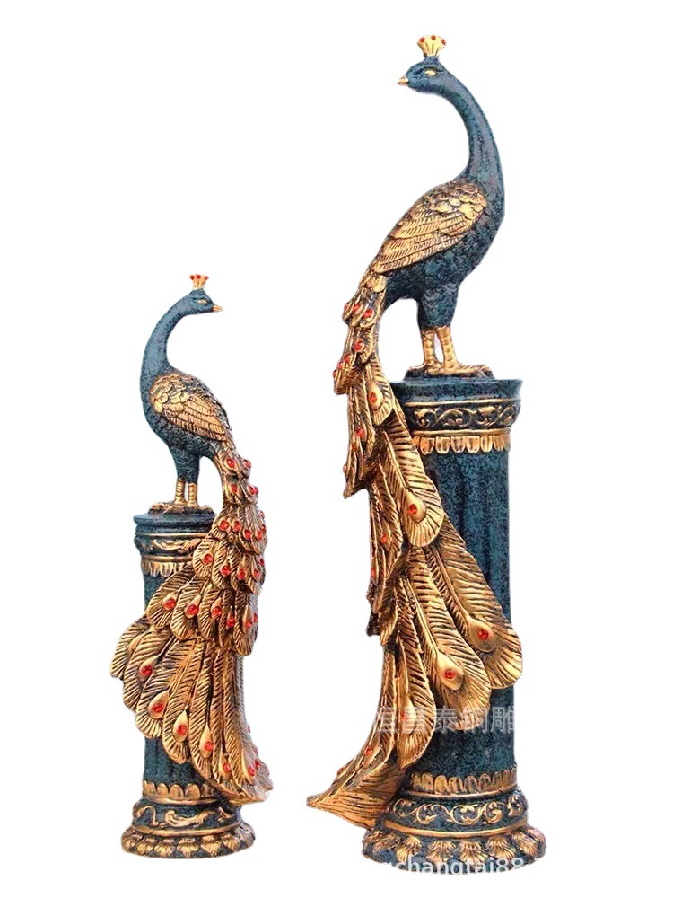 欧式家居酒柜装饰品摆件美式铜孔雀雕塑室外庭院铸铜孔雀装饰