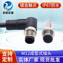 厂家批发M12成型式插头插座2 3 4 5 6 8 芯 焊线式公插头母插座