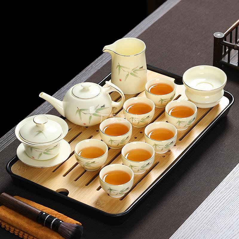 整套功夫茶具套装家用茶具用品陶瓷茶杯羊脂玉瓷泡茶器礼盒装
