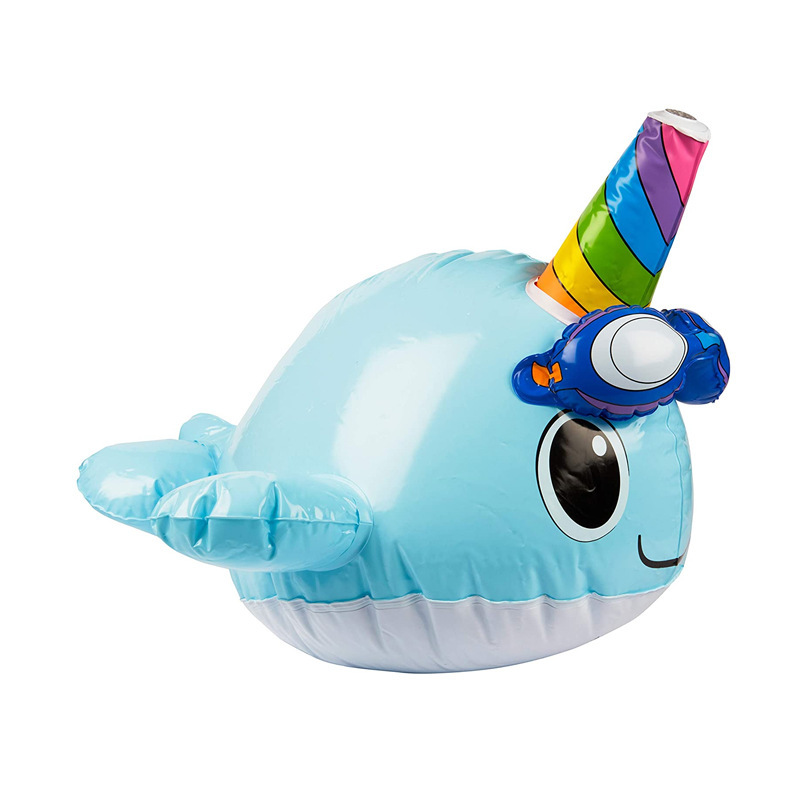 厂家定制pvc充气卡通鲸鱼喷水器蓝色小鲸鱼洒水器喷水垫戏水玩具