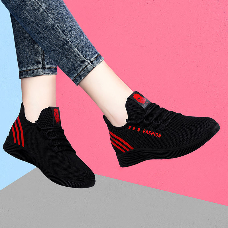 Women's Shoes Autumn New Flying Woven Breathable Sneaker Women's Casual Shoes Women's Soft Bottom Comfortable Mom Shoes Stall Supply