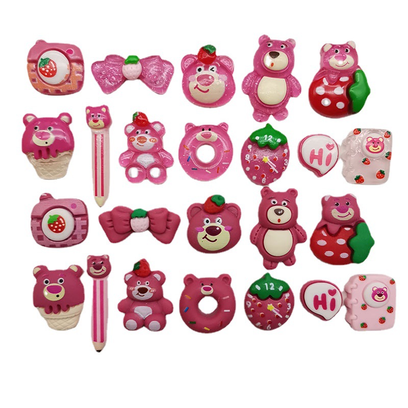 Raspberry Bear Series DIY Resin Accessories Cartoon Grass Cream Glue Phone Case Hair Accessories Shoe Buckle Storage Box Decorative Paster