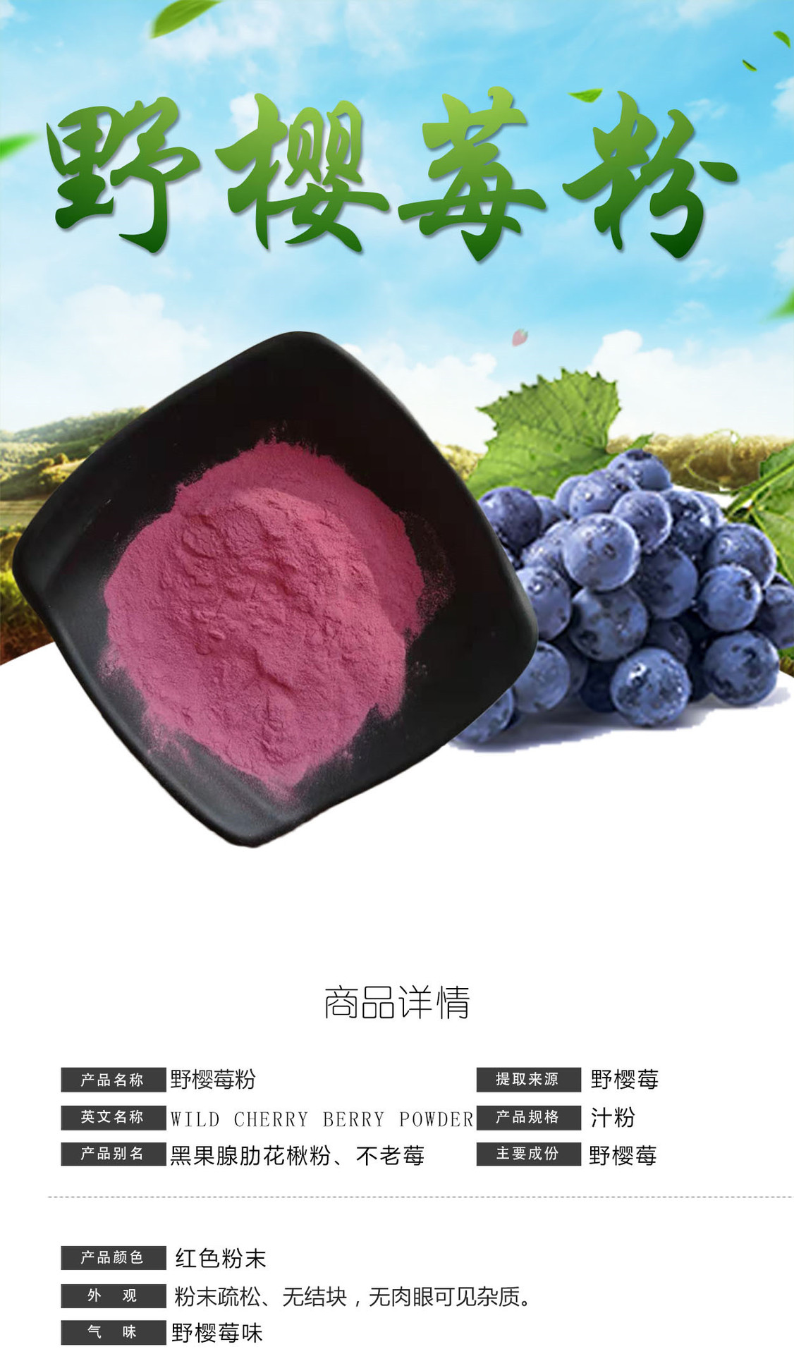 野樱莓果粉99% 黑果腺肋花楸果粉 野樱莓果汁粉 现货供应1kg起订