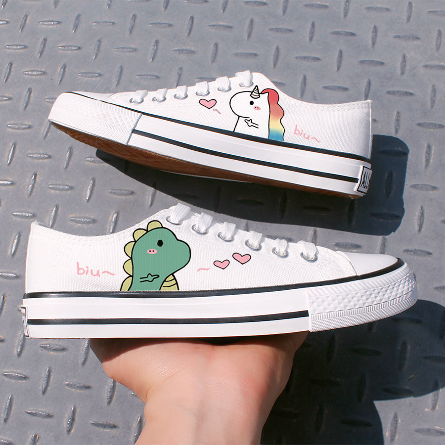 2021新款卡通春夏低帮帆布鞋手绘涂鸦休闲小白鞋潮流百搭女布鞋子