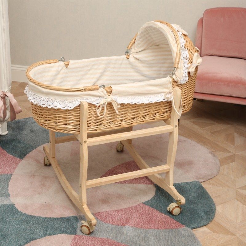 Rattan Baby Bassinet Newborn Portable Basket Car Comfort Sleeping Basket Babies' Bed Solid Wood with Baby Shake Nest