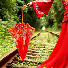 红伞结婚伞接新娘伞喜伞迎亲红伞出嫁蕾丝复古两用中式结婚庆用品