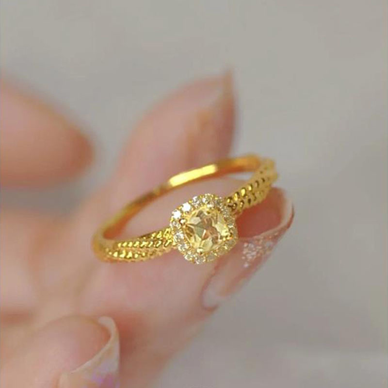 925 Pure Silver Small Sugar Cube Ring for Women New Citrine Twist 18K Gold Diamand Ring Ins Style Niche Wholesale