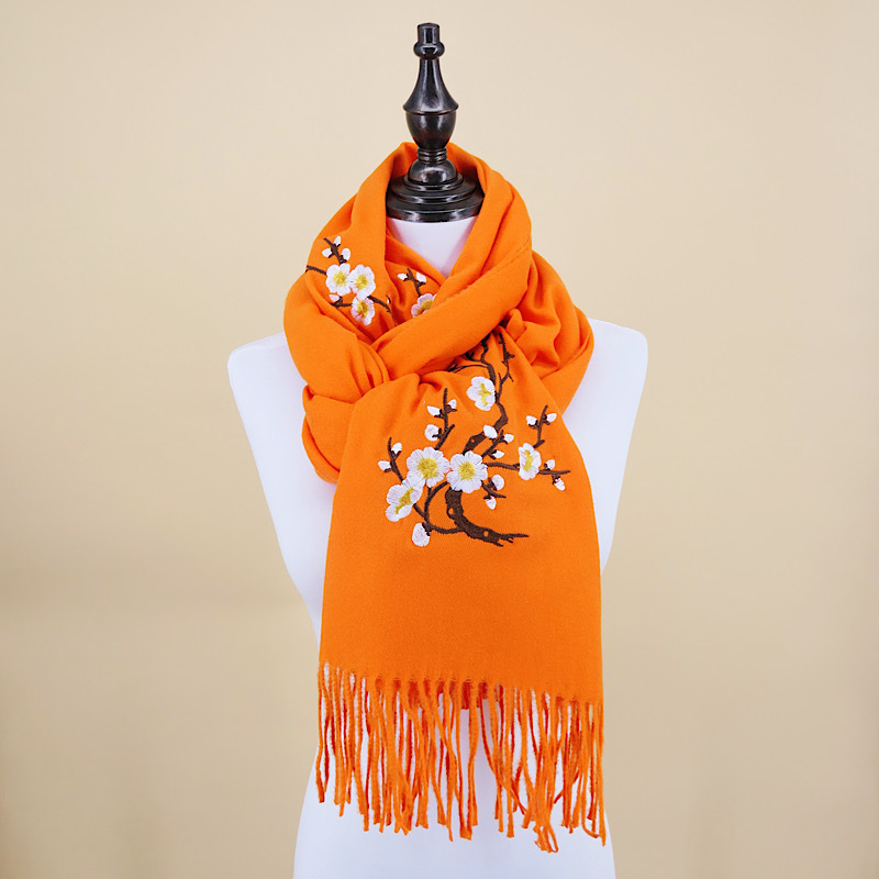 单头梅花刺绣花仿羊绒围巾流苏披肩加厚保暖青海云南旅游景区批发