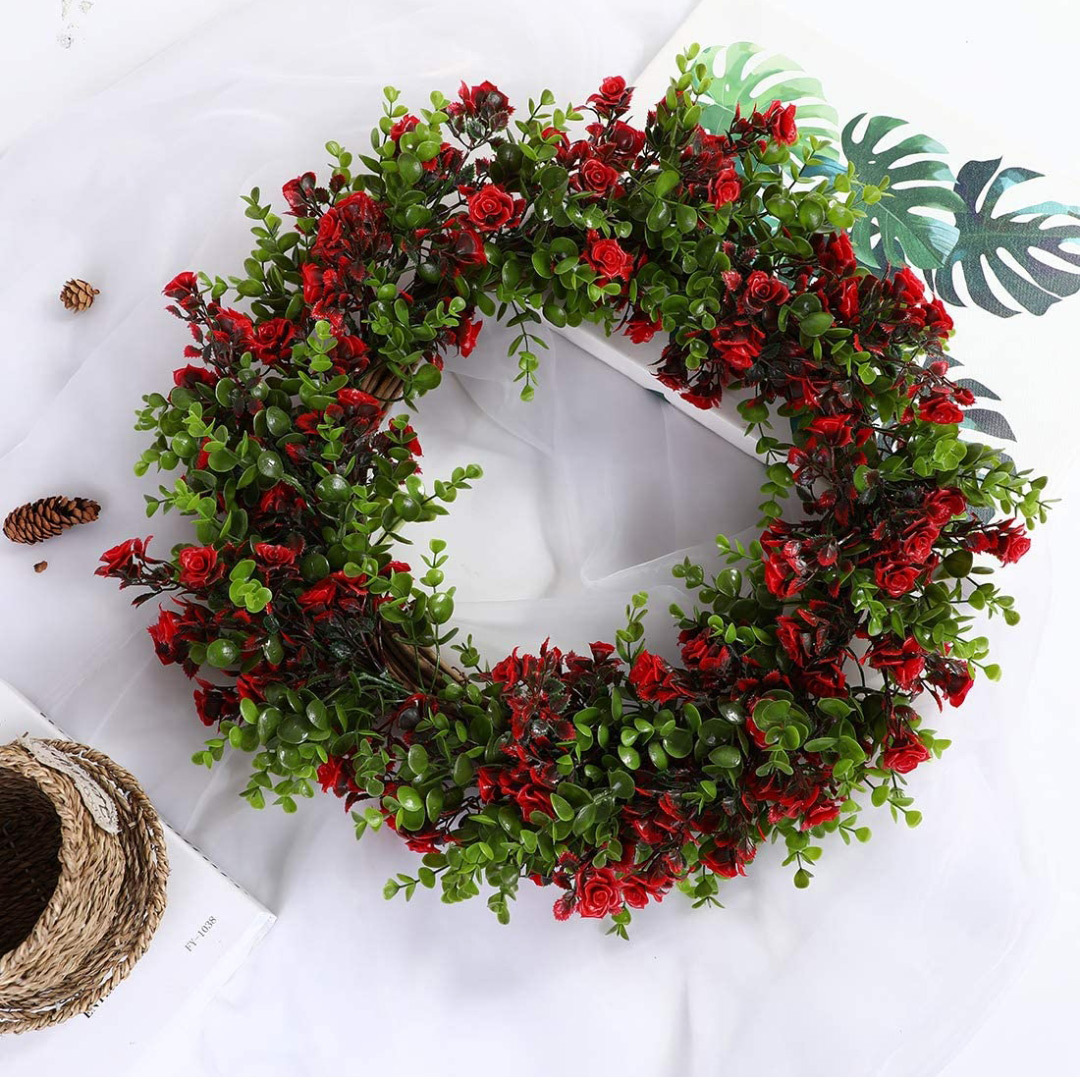 跨境亚马逊新品春天花环春季仿真花节日装饰花环花园挂饰门环门挂