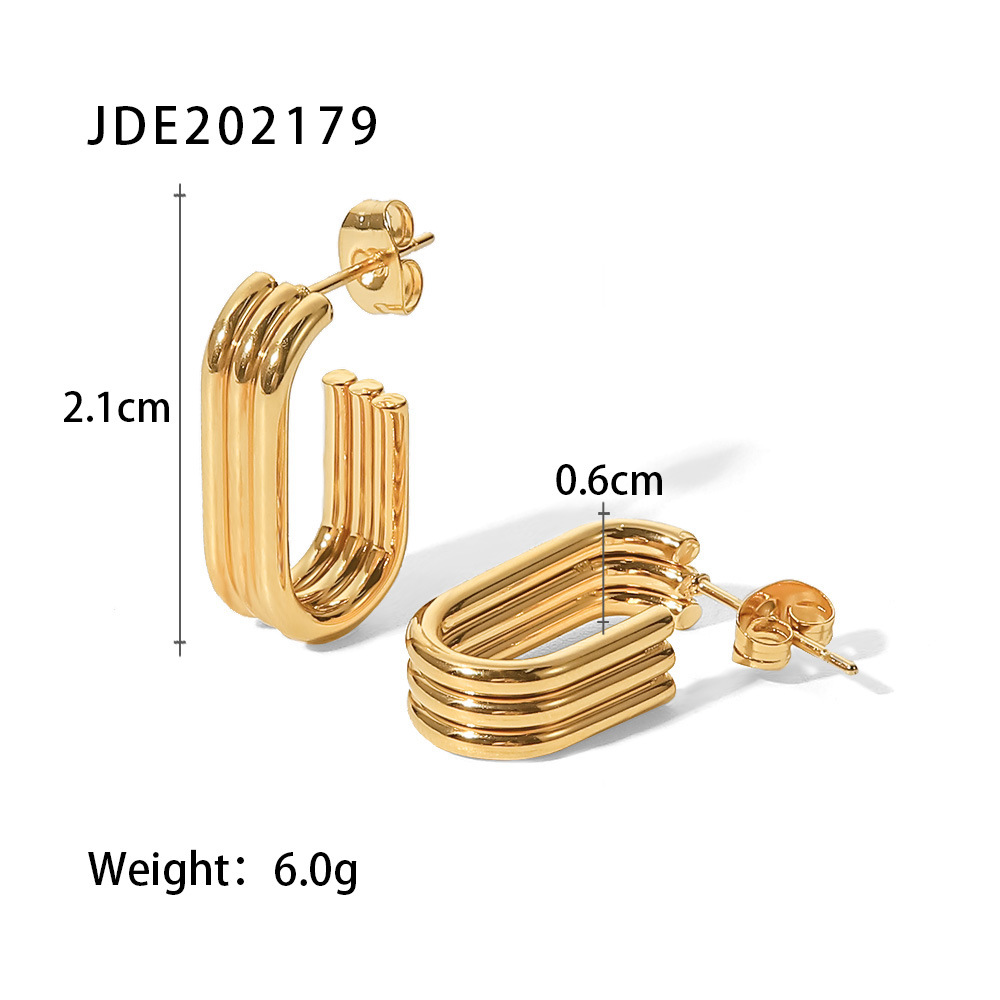 INS Style Geometric New Titanium Steel Earring Eardrop 18K Gold Stainless Steel Three-Layer Ring U-Shaped Open Ear Studs Earrings