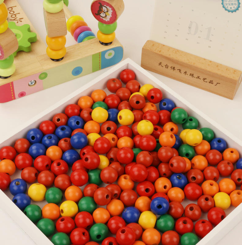 环保水性漆彩色圆珠木制玩具小手工木珠彩色木珠儿童串珠环保木珠