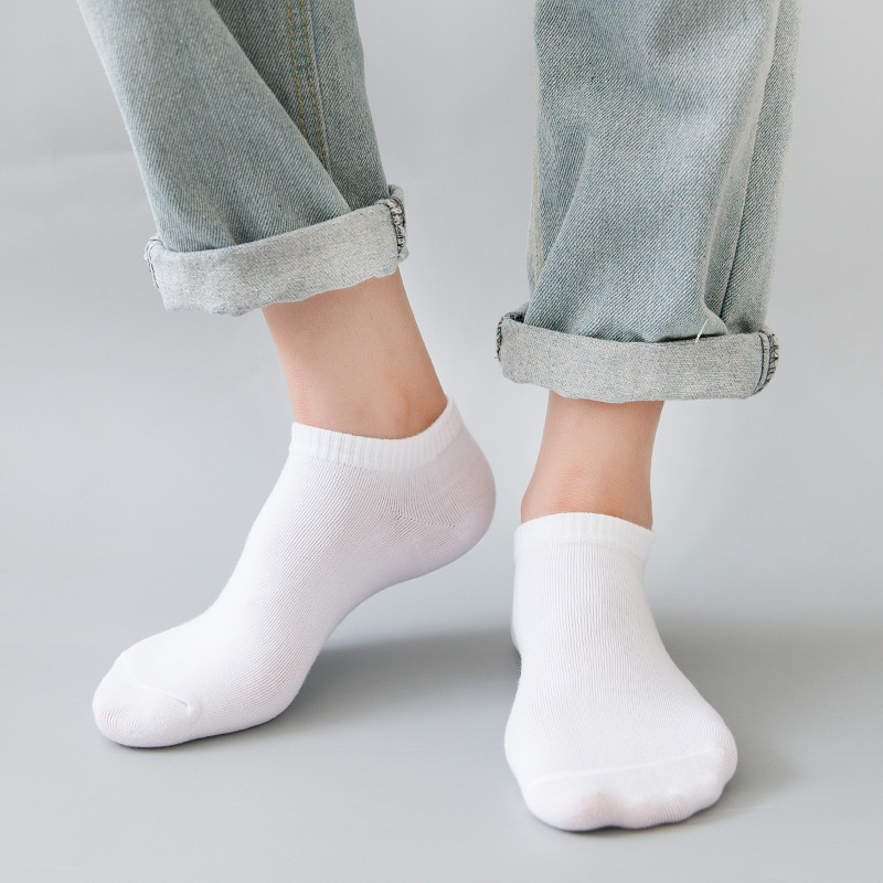 Socks Men's Ankle Socks Stink Prevent Socks Non-Slip Black White Gray Factory Direct Sales Stall Wholesale Shallow Mouth Solid Color Socks Cotton Base