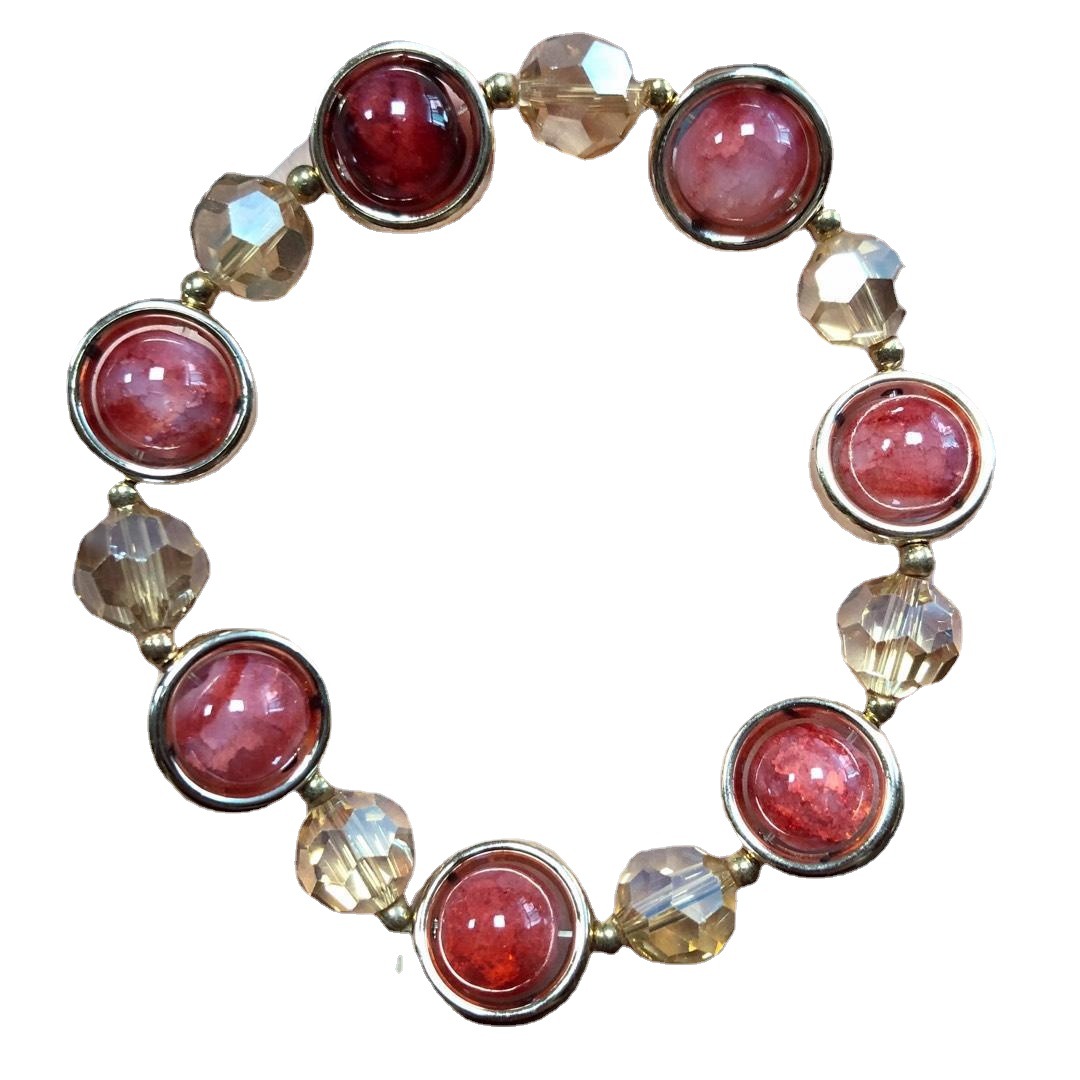 爆花晶碎花石卡扣手链批发玻璃女式创意款佛珠手串手链地摊货源