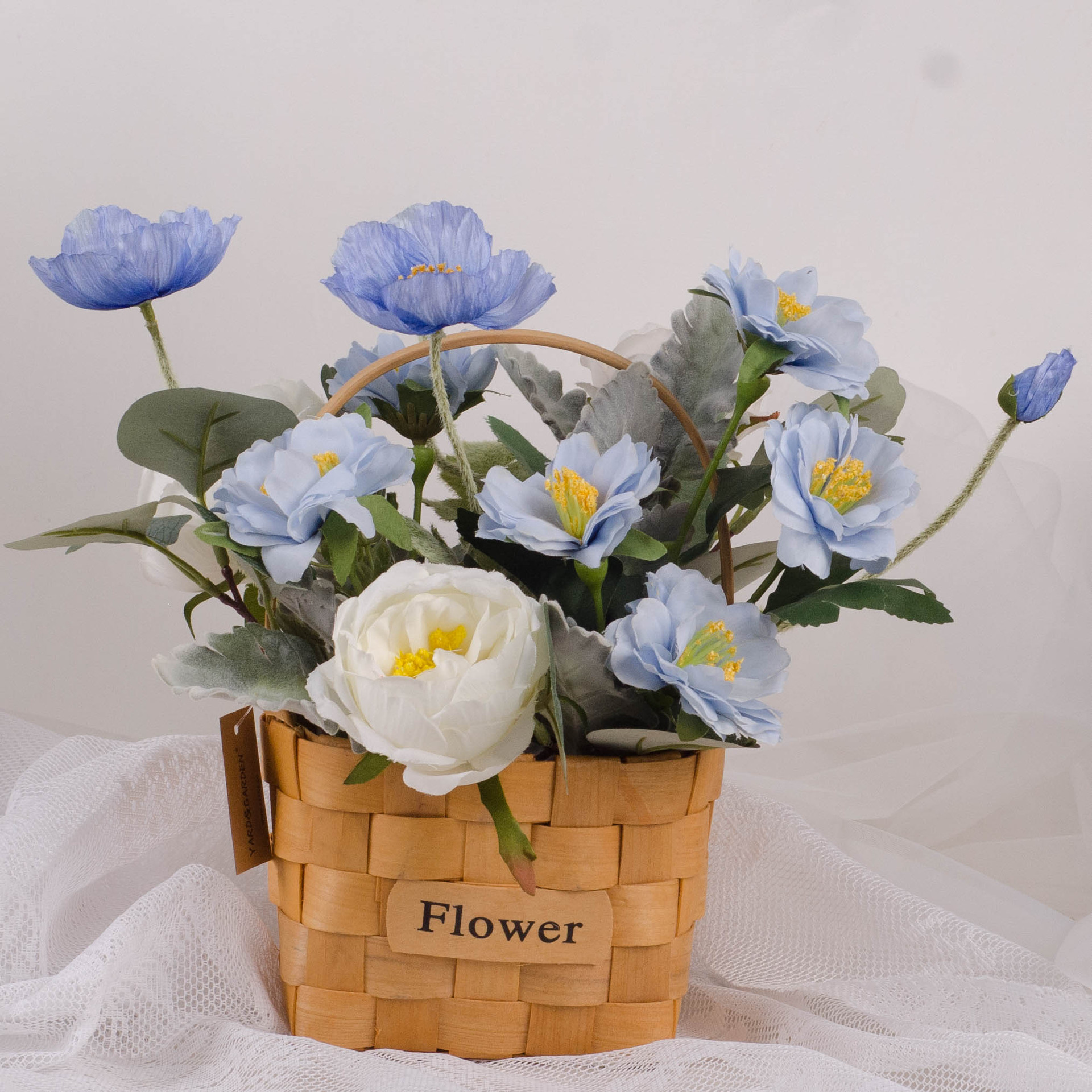 春天唯美小清新款手提花篮春色牡丹玫瑰 家居客厅后花园门前装饰