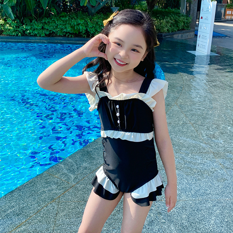 儿童泳衣女童小童涤纶小清新吊带可爱宝宝连体泳装泡温泉度假泳衣