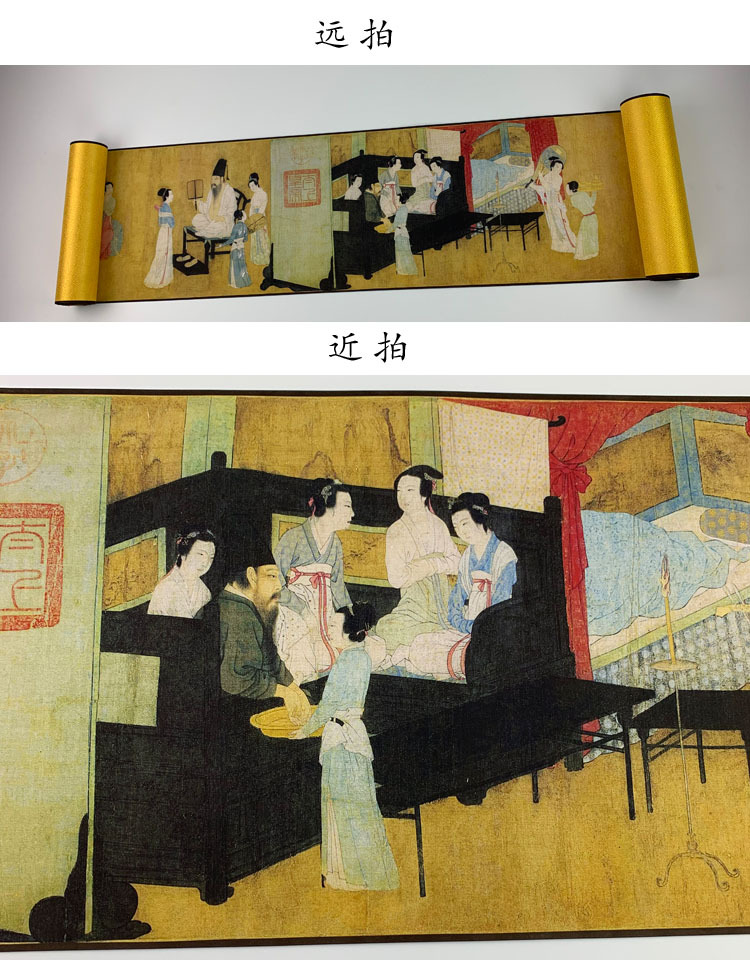 古代名画韩熙载夜宴图全图1:1复制绢布喷绘手卷收藏欣赏出国礼品