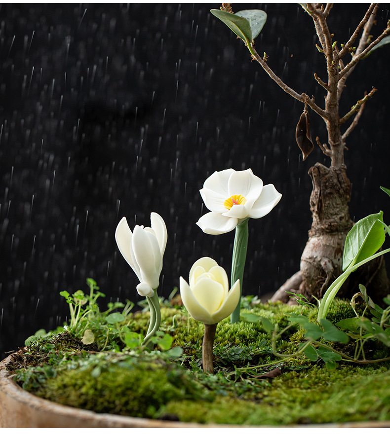 创意小瓷花摆件白玉兰花搁置笔架书桌手捏装饰品