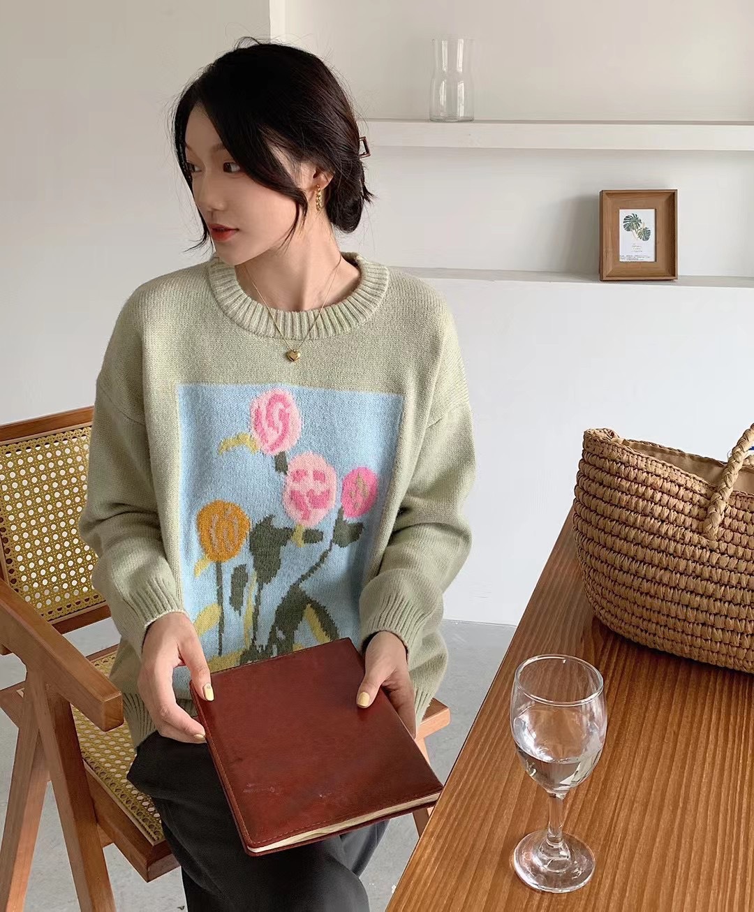 提花毛衣女秋冬厚2021年新款复古日系慵懒套头外穿宽松软奶针织衫