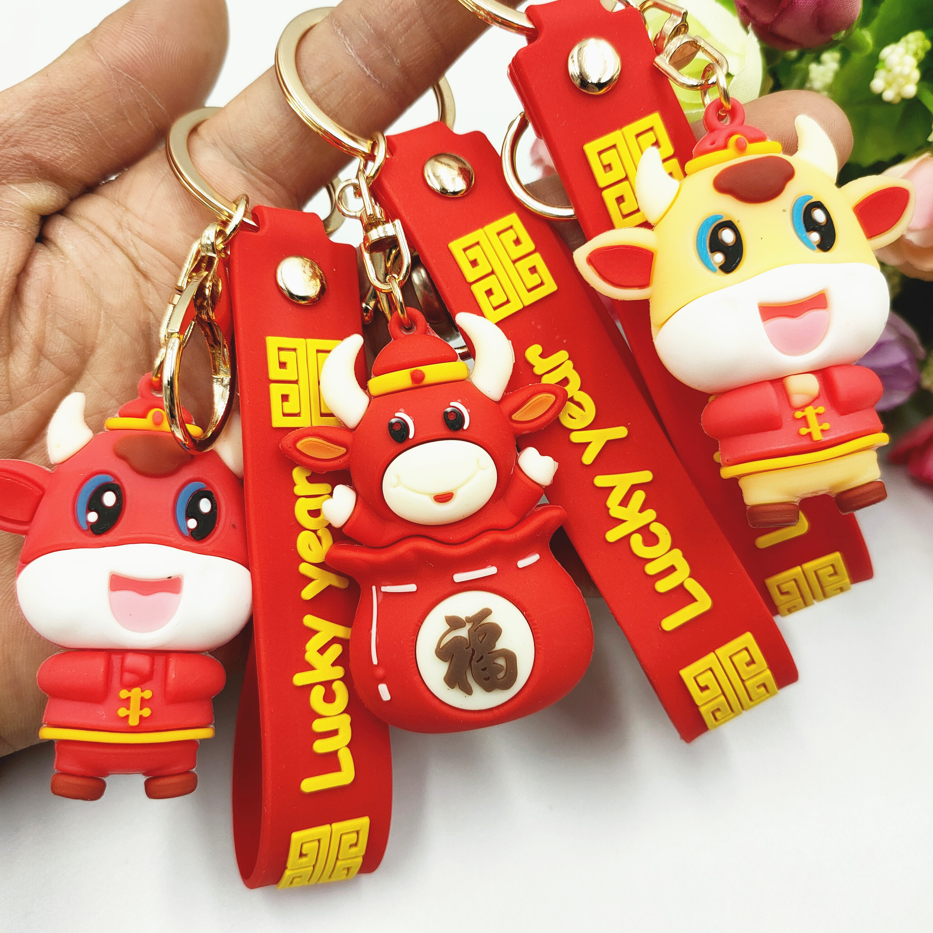 牛年喜庆新生肖牛pvc软胶钥匙扣箱包挂件扫码小礼品
